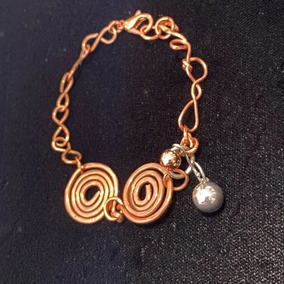 Handmade Pure Copper Sterling Silver Bracelet 925 7.5” Swirl Unisex - Picture 2 of 4